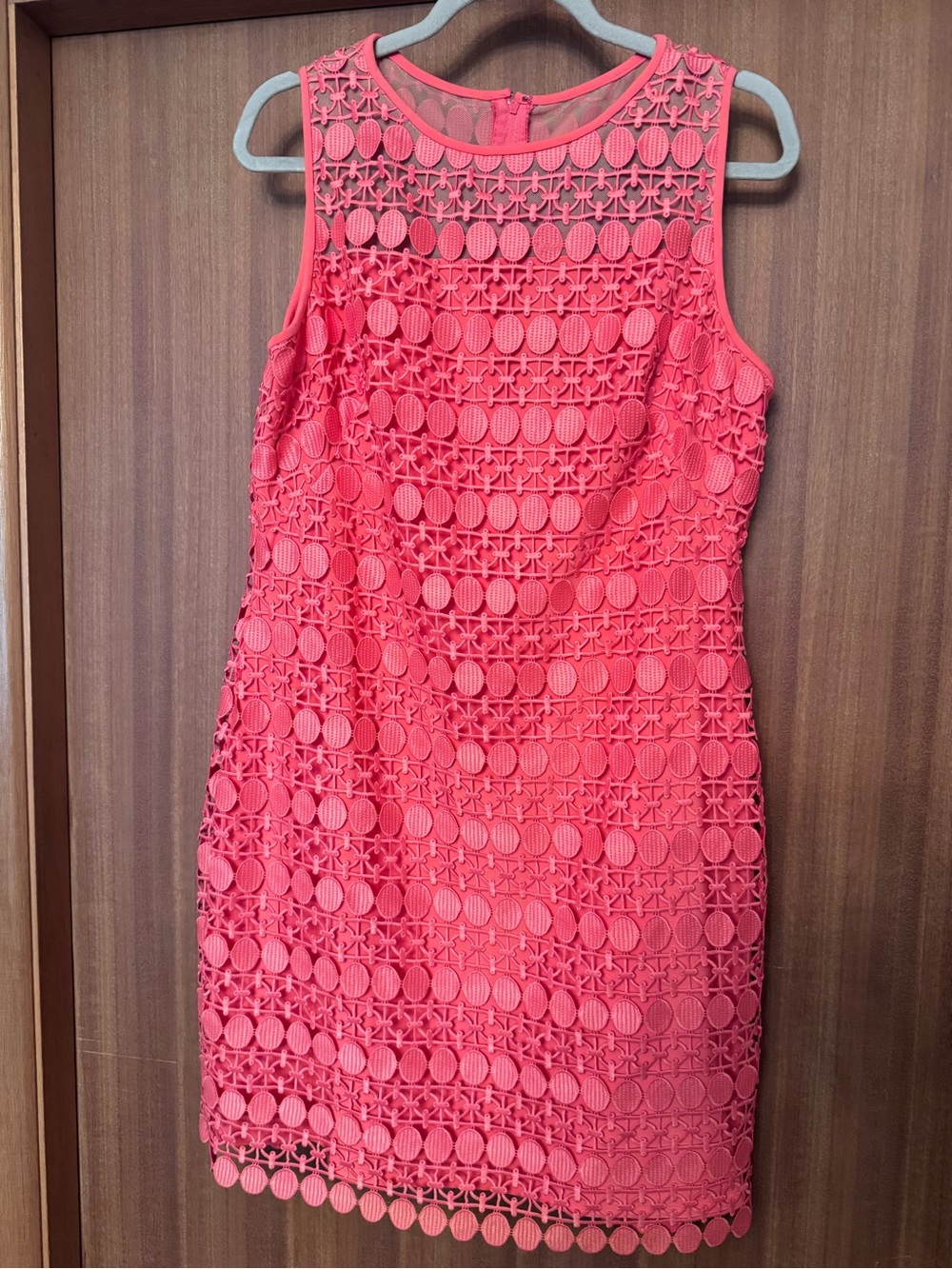 Retro Ralph Lauren Sleeveless Coral Orange Lace Sheath Dress